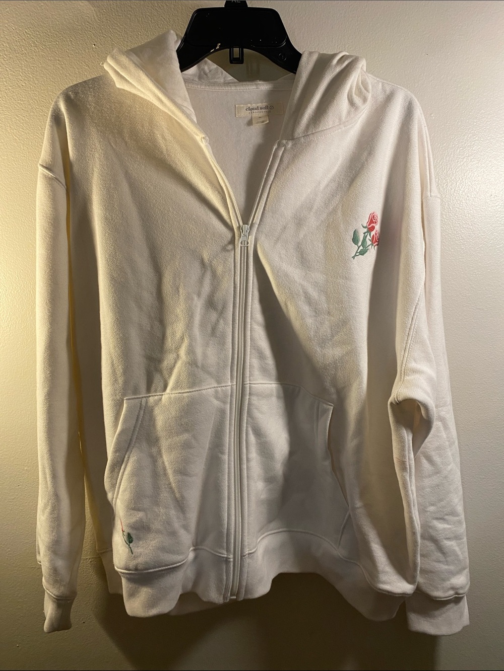Aeropostale Cream Zip-Up Hoodie with Pink Rose Embroidery